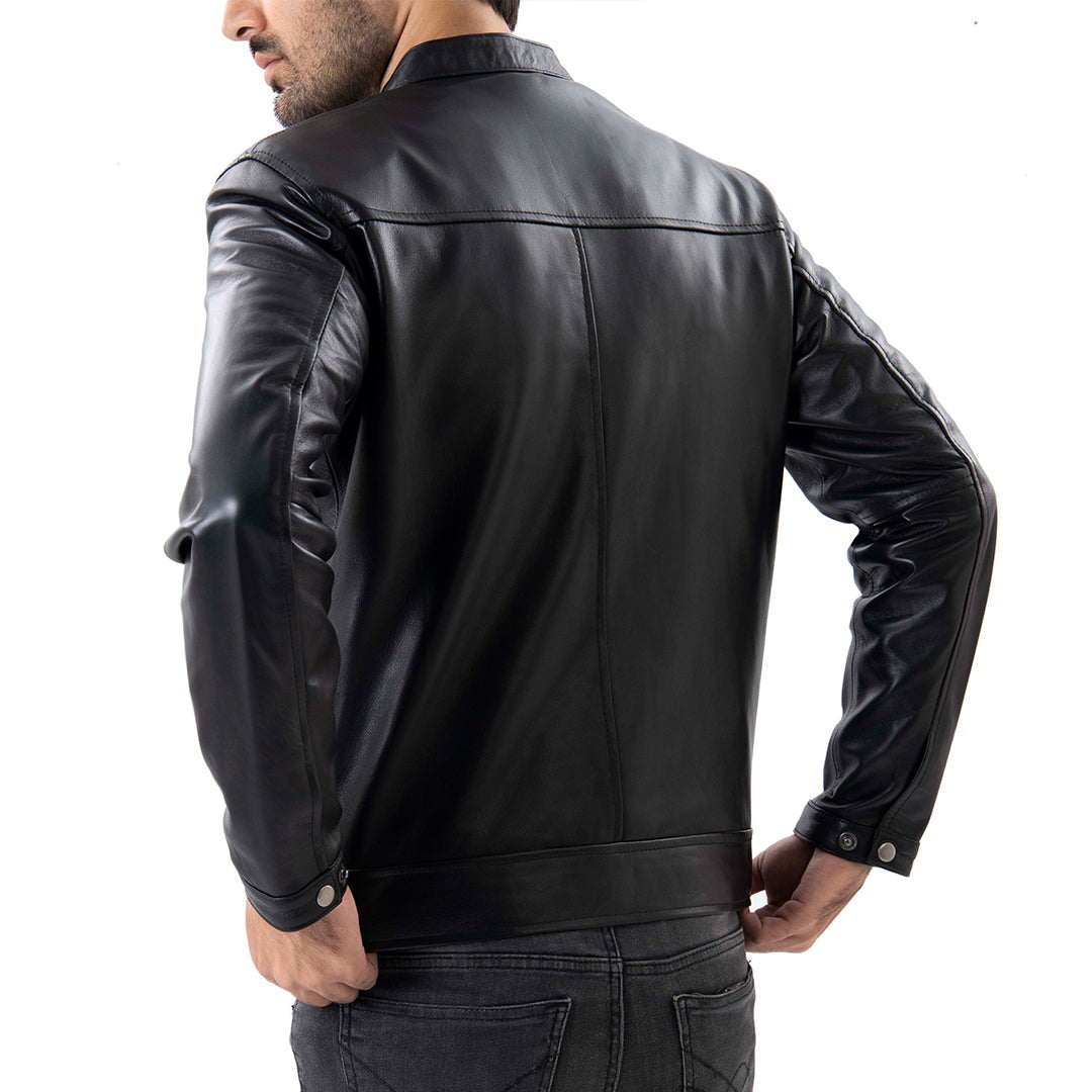 Black Men's Pure Sheep Leather Zipper Jacket | The Order zone