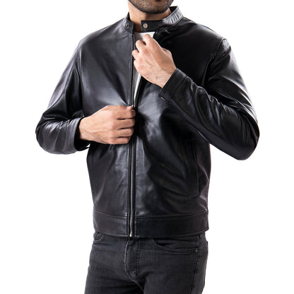 Black Men's Pure Sheep Leather Zipper Jacket | The Order zone