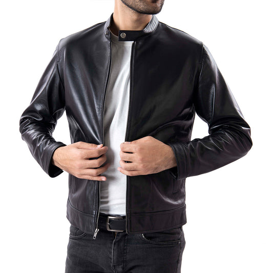 Black Men's Pure Sheep Leather Zipper Jacket | The Order zone