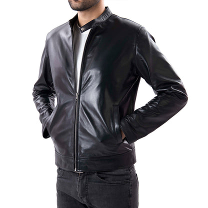 Black Men's Pure Sheep Leather Zipper Jacket | The Order zone