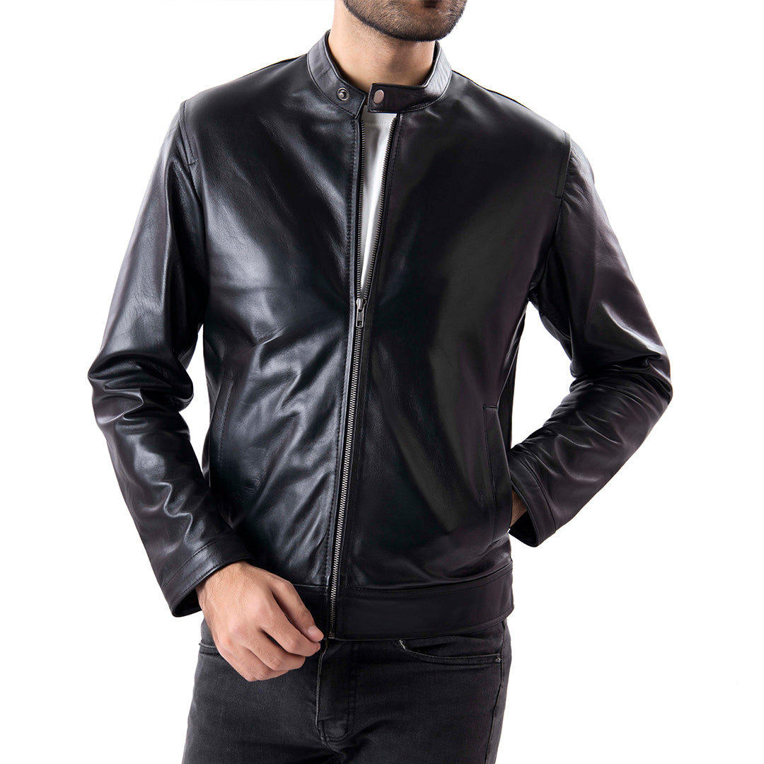 Black Men's Pure Sheep Leather Zipper Jacket | The Order zone