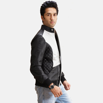 Mens Spade Silver Black Leather Bomber Jacket | Then Order zone