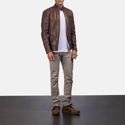 Men Brown Leather Biker Jacket | The Order zone