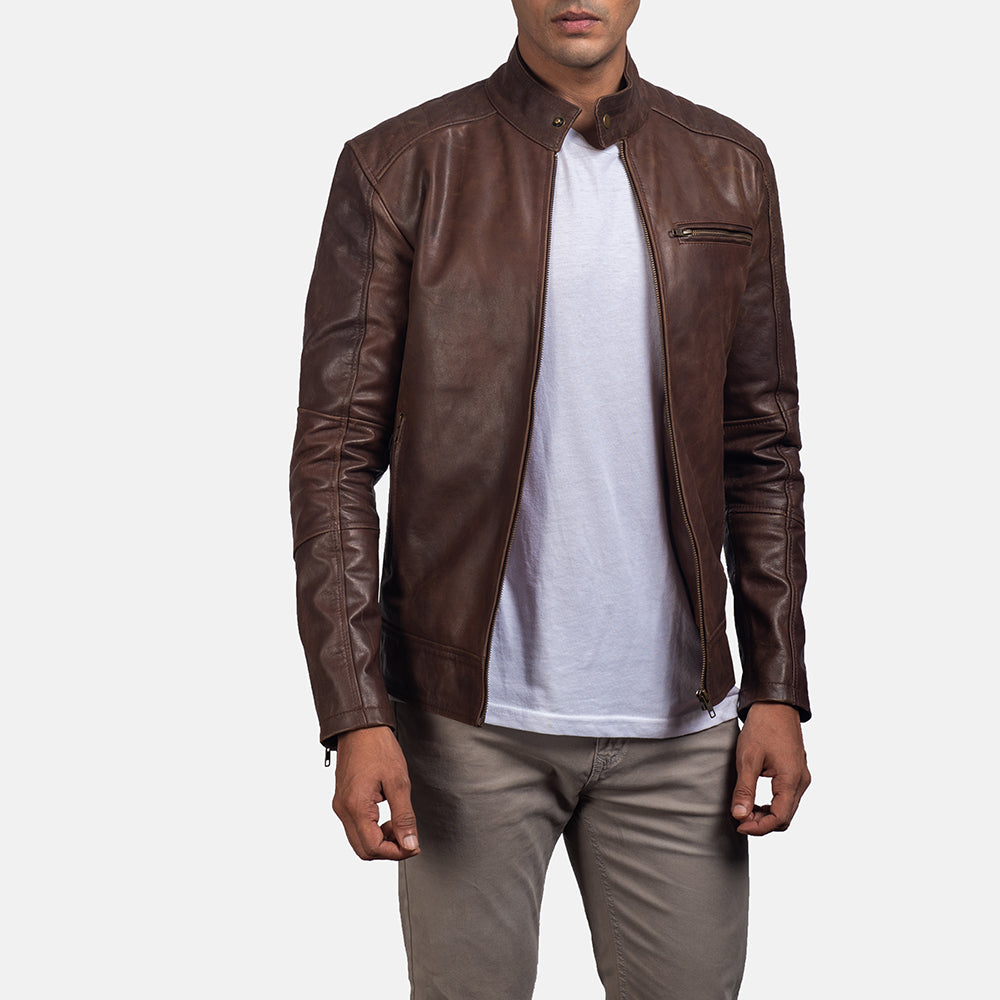 Men Brown Leather Biker Jacket | The Order zone