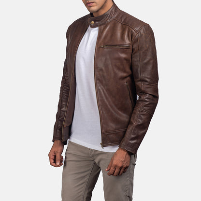 Men Brown Leather Biker Jacket | The Order zone