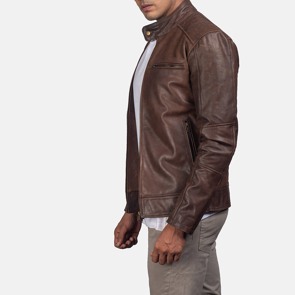 Men Brown Leather Biker Jacket | The Order zone