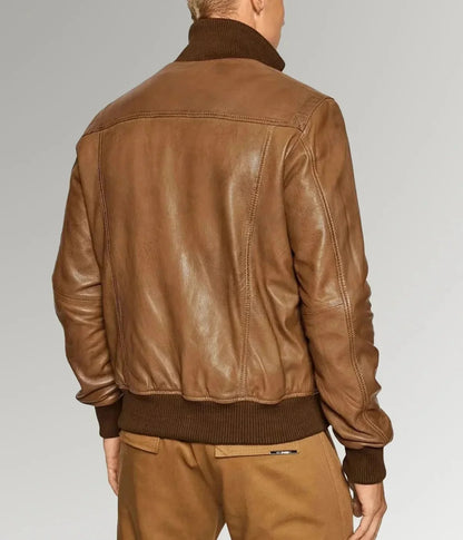 Men's Dessert Brown Sheepskin Leather Bomber Jacket | The Order zone