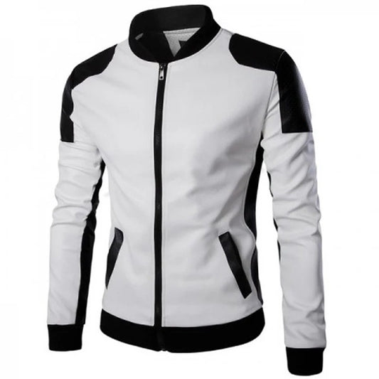 Polar Vibe Men's White Leather Slim Fit Biker Jacket