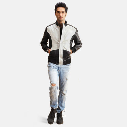 Mens Spade Silver Black Leather Bomber Jacket | Then Order zone