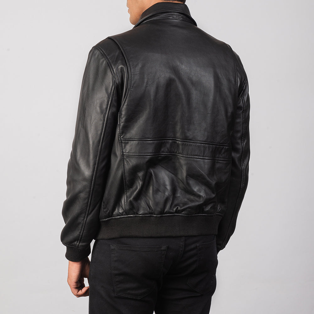 Mens Coffmen Black Leather Bomber Jacket | The Order zone