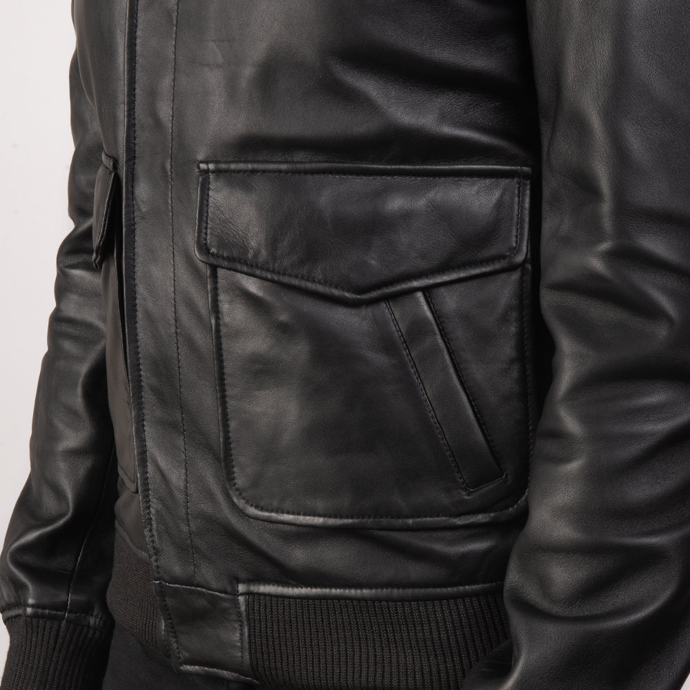 Mens Coffmen Black Leather Bomber Jacket | The Order zone