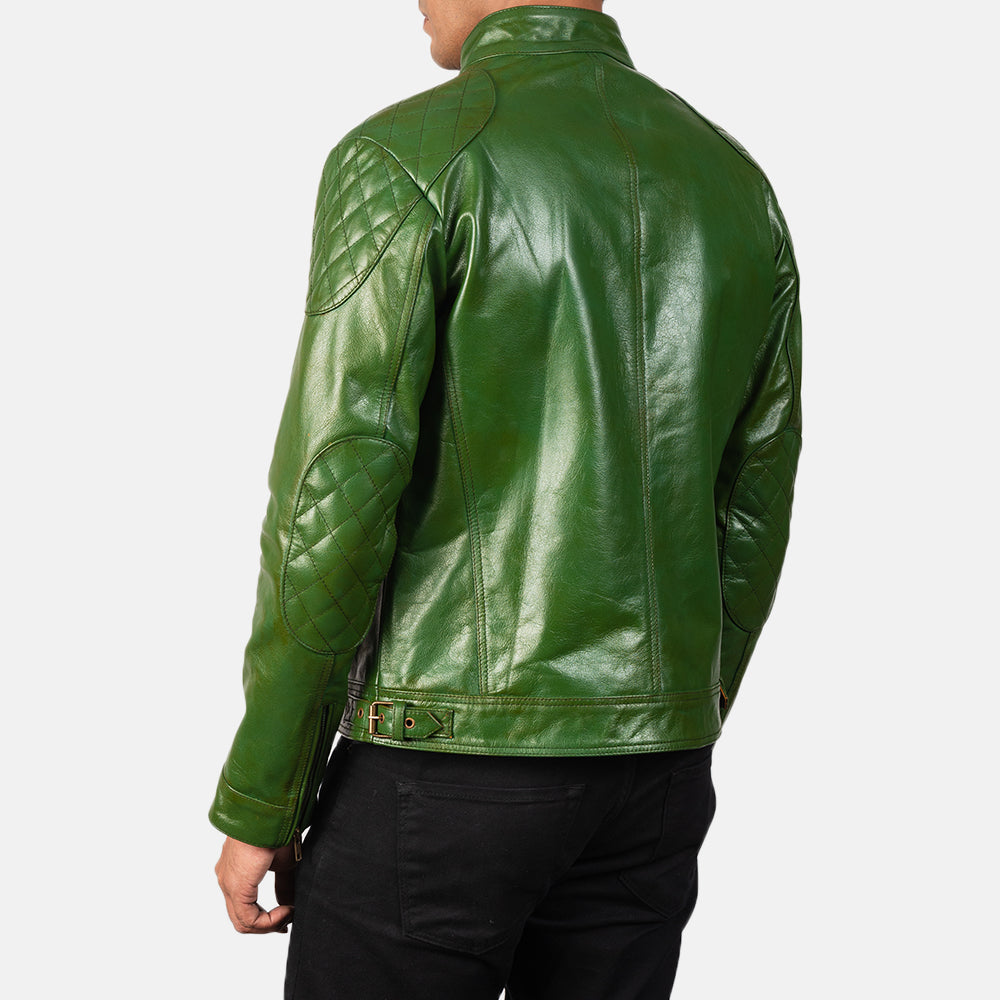 Mens Bright Turtle Green Leather Biker Jacket | The Order zone