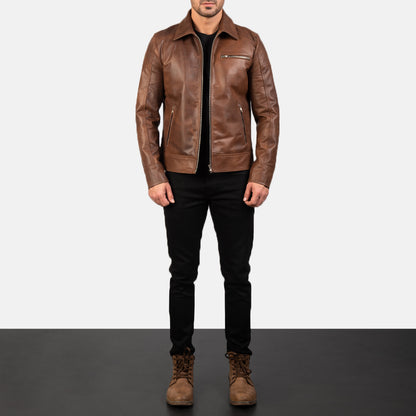 Mens Lavender Brown Leather Biker Jacket | The Order zone