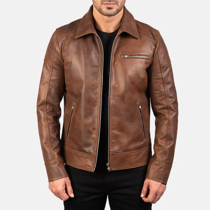 Mens Lavender Brown Leather Biker Jacket | The Order zone