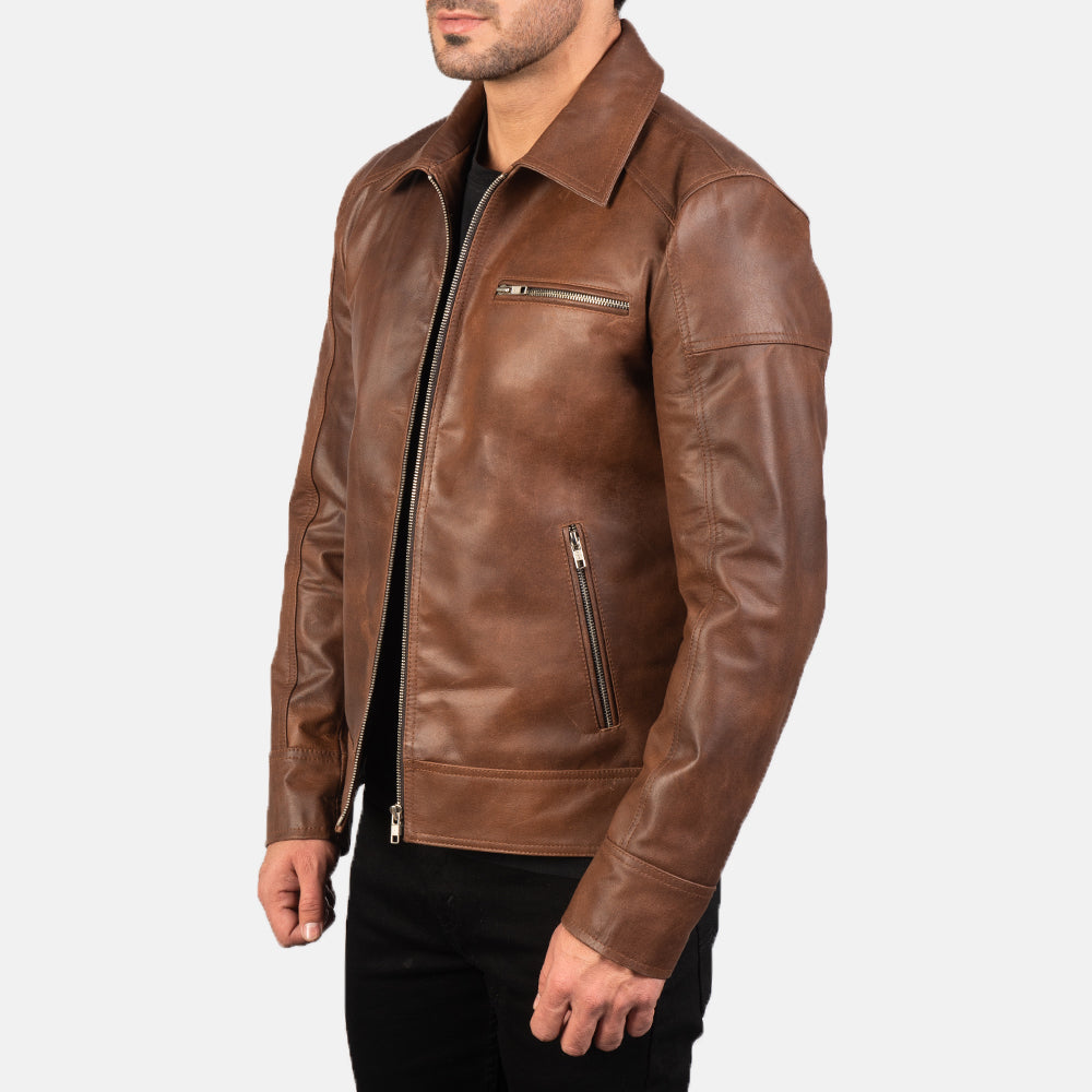 Mens Lavender Brown Leather Biker Jacket | The Order zone