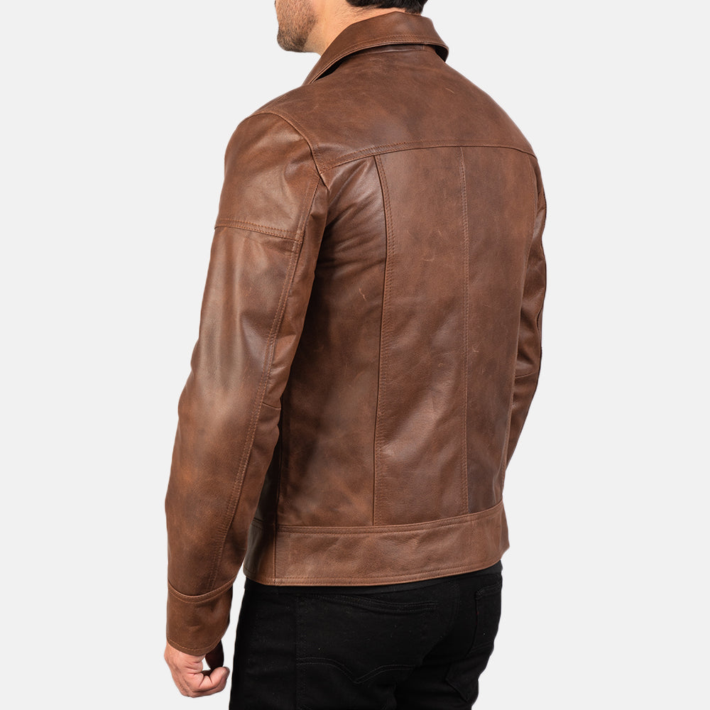 Mens Lavender Brown Leather Biker Jacket | The Order zone