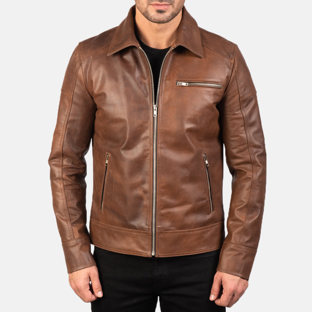 Mens Lavender Brown Leather Biker Jacket | The Order zone