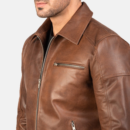 Mens Lavender Brown Leather Biker Jacket | The Order zone