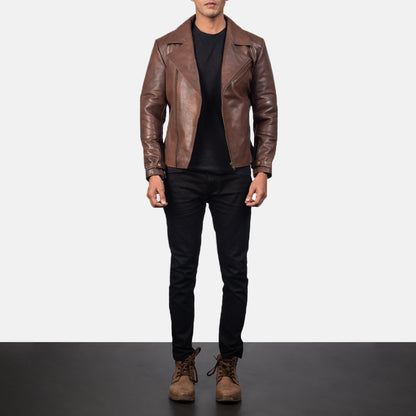 Mens Raiden Brown Leather Biker Jacket | The Order zone