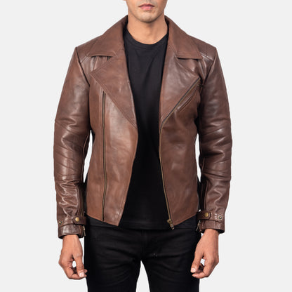 Mens Raiden Brown Leather Biker Jacket | The Order zone