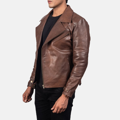 Mens Raiden Brown Leather Biker Jacket | The Order zone