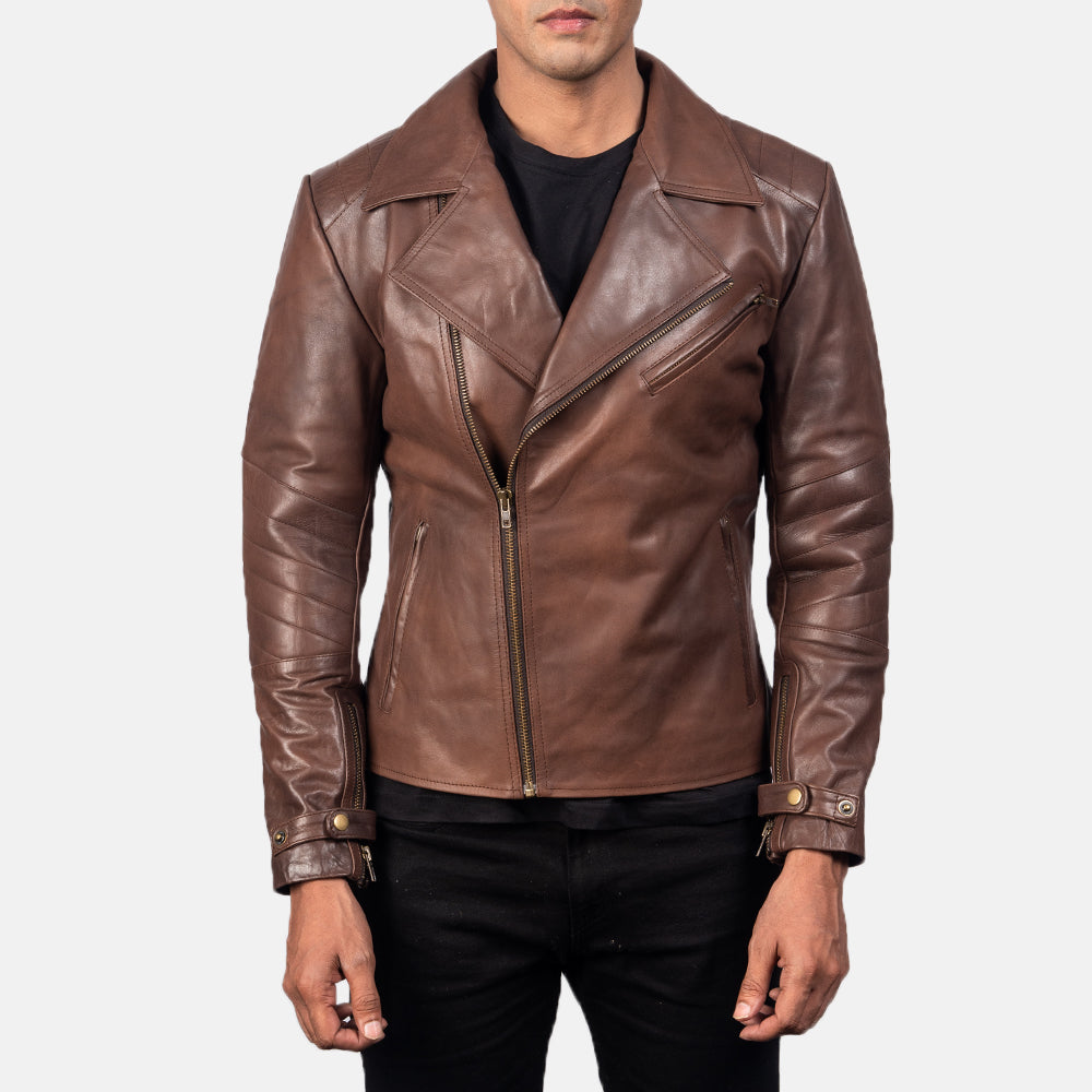 Mens Raiden Brown Leather Biker Jacket | The Order zone