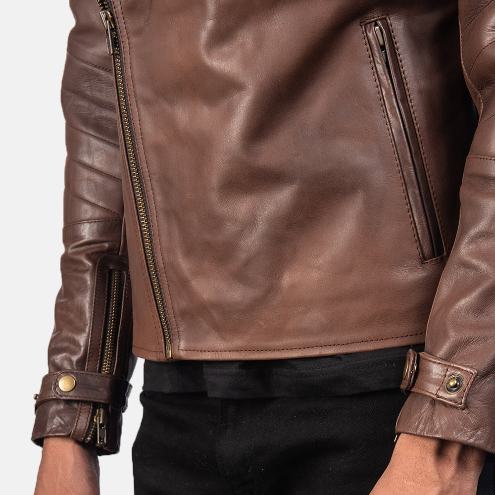 Mens Raiden Brown Leather Biker Jacket | The Order zone