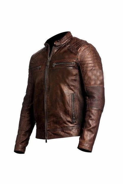 Men's Brown Cafe Racer Sheepskin Leather Jacket | The Order zone