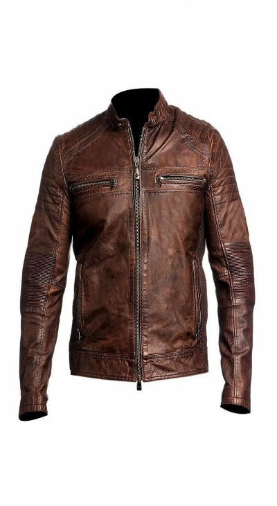 Men's Brown Cafe Racer Sheepskin Leather Jacket | The Order zone