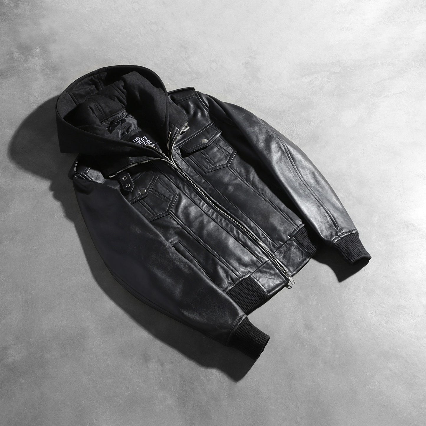 Womens Roslyn Black Hooded Leather Bomber Jacket | The Order zone