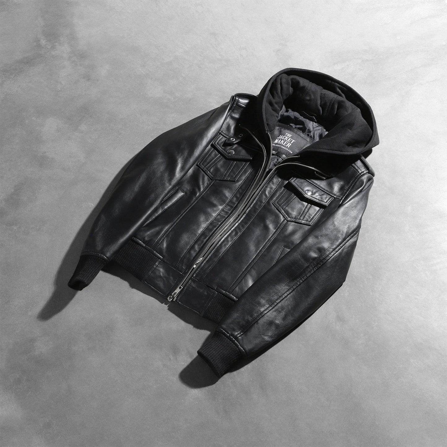 Womens Roslyn Black Hooded Leather Bomber Jacket | The Order zone