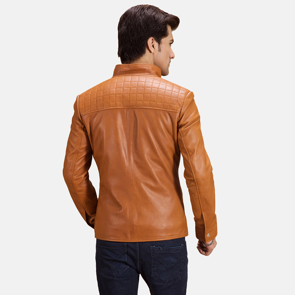 Mens Voltex Tan Leather Biker Jacket | The Order zone