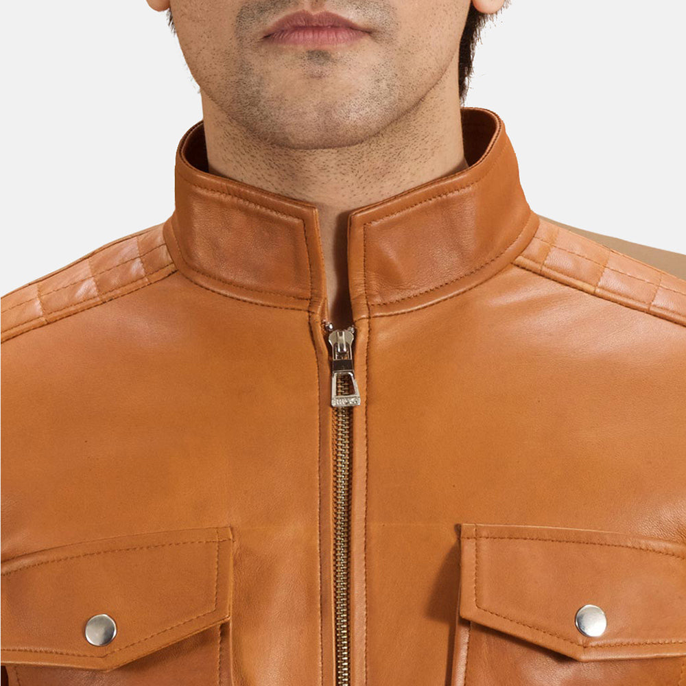 Mens Voltex Tan Leather Biker Jacket | The Order zone