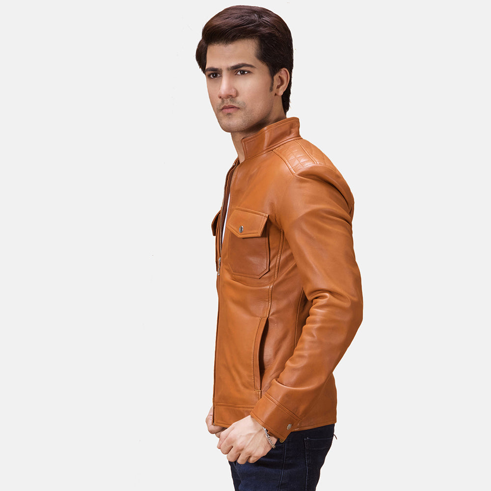 Mens Voltex Tan Leather Biker Jacket | The Order zone