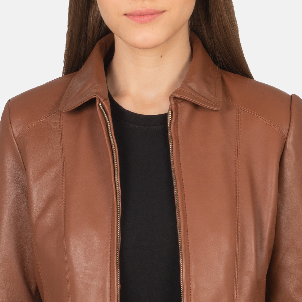 Women's Hazel Brown Leather Jacket | The Order zone