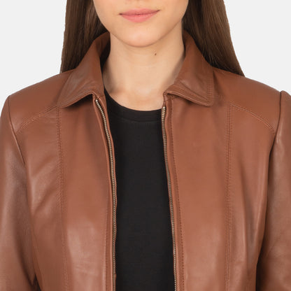 Women's Hazel Brown Leather Jacket | The Order zone